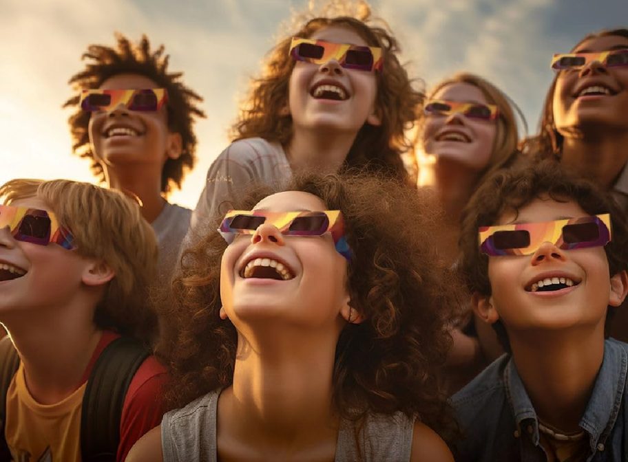 group of kids wearing solar eclipse glasses by Medical King