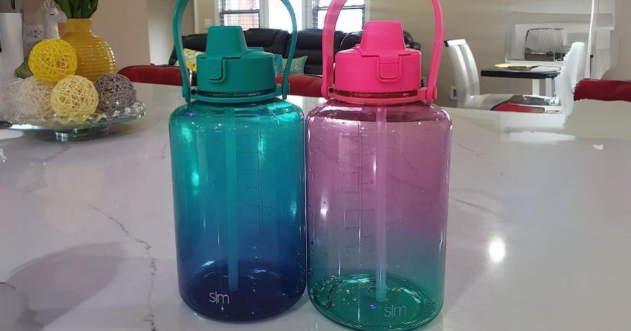 blue and purple ombre and pink and blue ombre large Simple Modern water bottles with handles