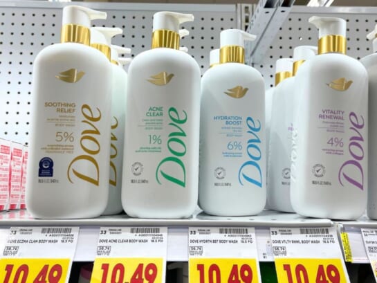 dove serum body wash on shelf at store