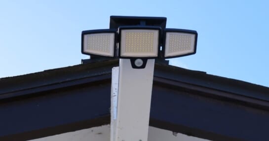 close-up of solar light attached to house