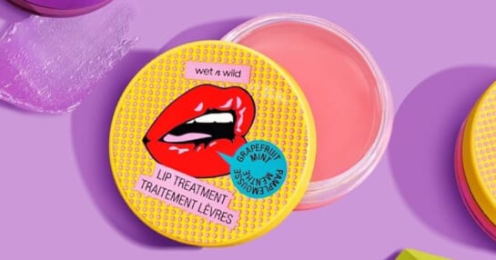 opened jar of Wet n Wild Perfect Pout Hydrating Lip Treatment on purple background